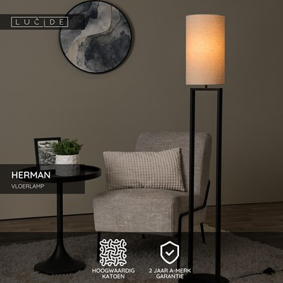 Lucide HERMAN - Vloerlamp - Ø 26 cm - 1xE27 - Beige